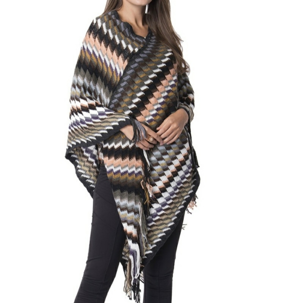 Multi Color Geometric Pattern Poncho